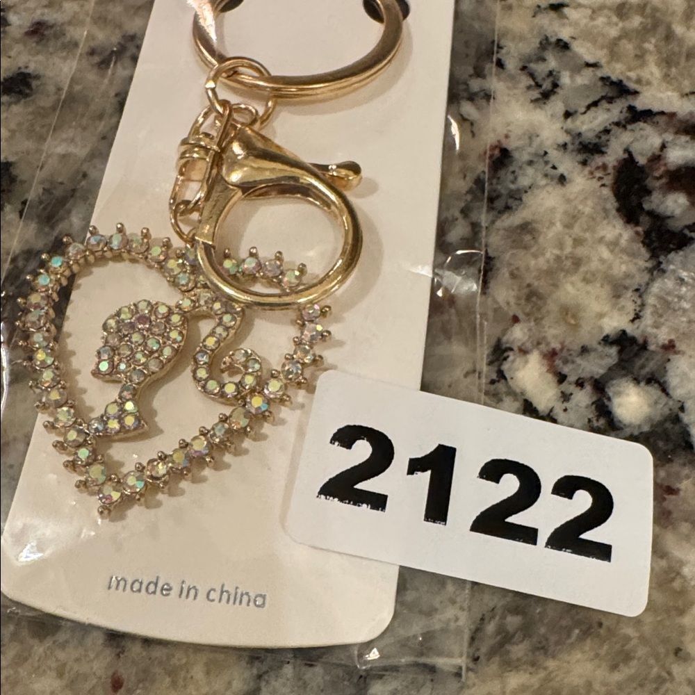 2121 Rhinestone Heart Key Ring, Bag Charm - Picture 2 of 2